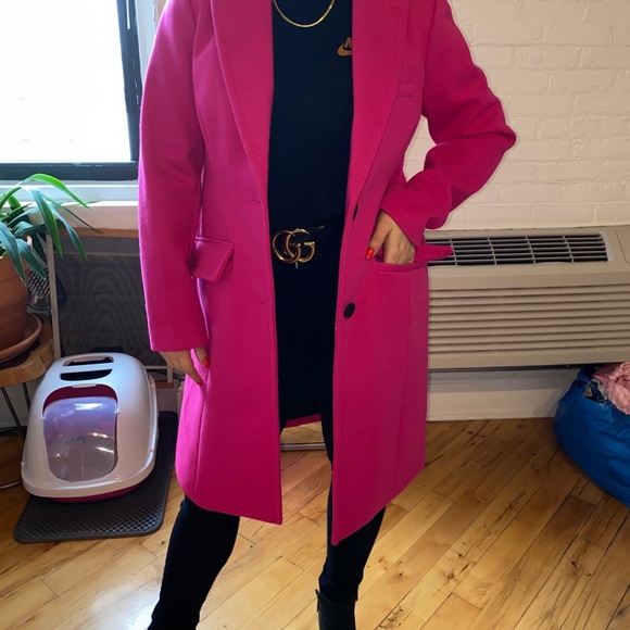 BCBG long hot pink fushia coat jacket blazer L